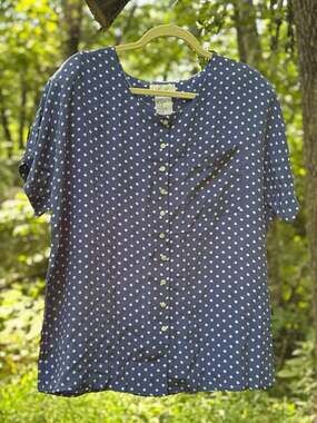 Kathie Lee Vintage 100% Silk Polka Dot Button Down Blouse Size 16